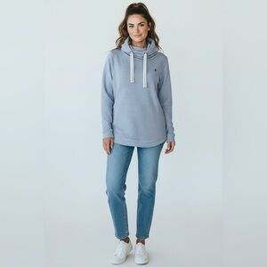 Brakeburn Dorset, England Elsie Striped Cowl Neck Hoodie Blue/White Size 12